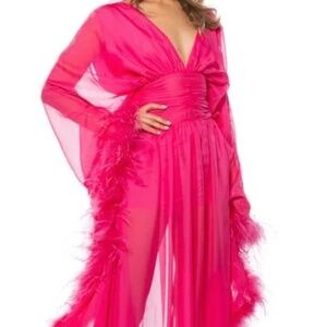 Pink Feather Trim Maxi Dress - NWT
